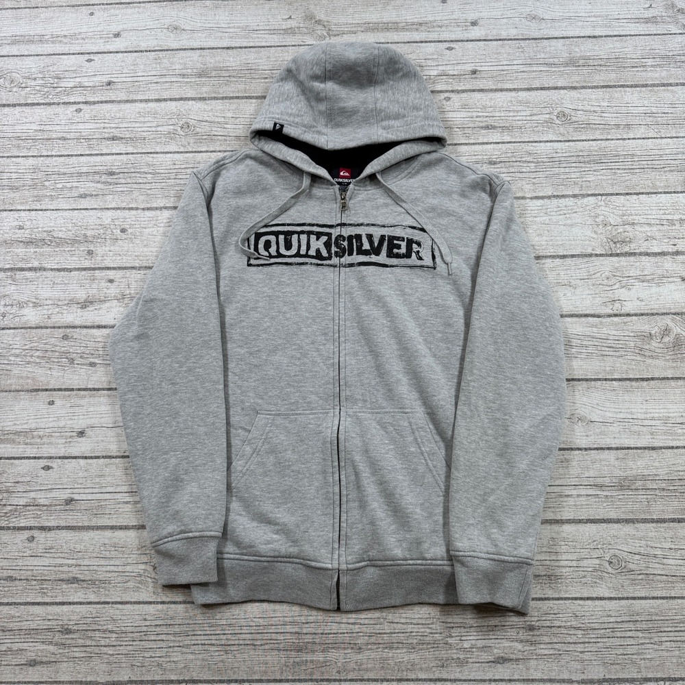 Quiksilver Hoodie Mens Large Gray Sherpa Lined Zip Up Athletic Skater Streetwear